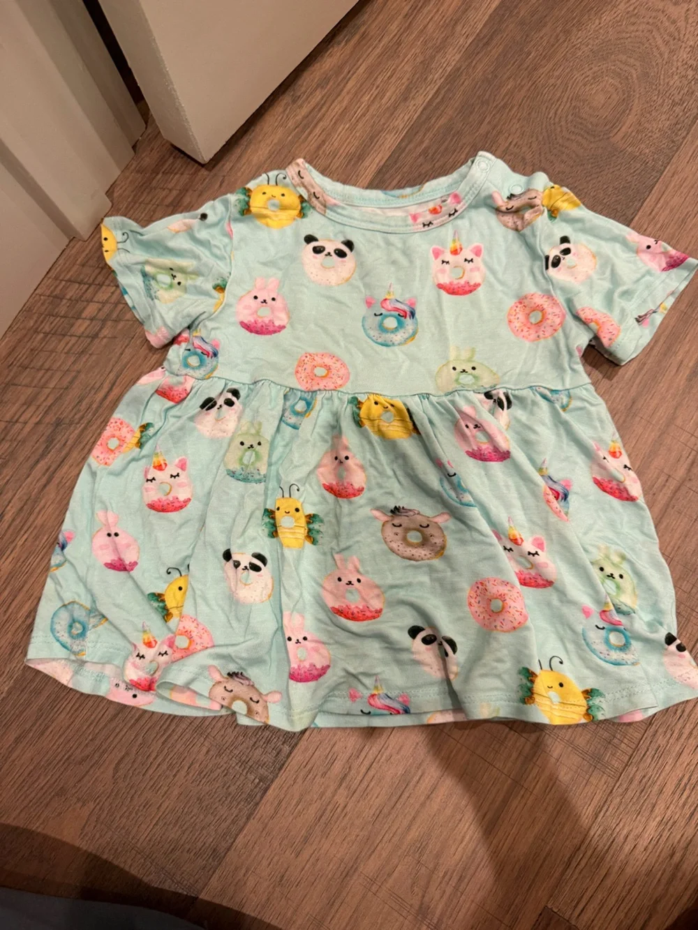 Posh Peanut Mint Animal & Donut Print Short Sleeve Dress